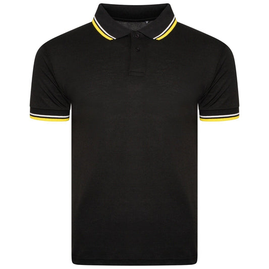 Mens Short Sleeve Polo Pique Tipping T-Shirt Cotton Top Casual Golf Summer Black