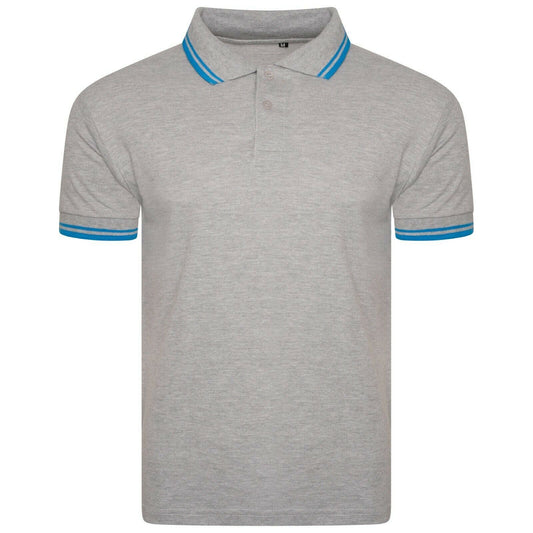 Mens Short Sleeve Polo Pique Tipping T-Shirt Cotton Top Casual Golf Summer Grey