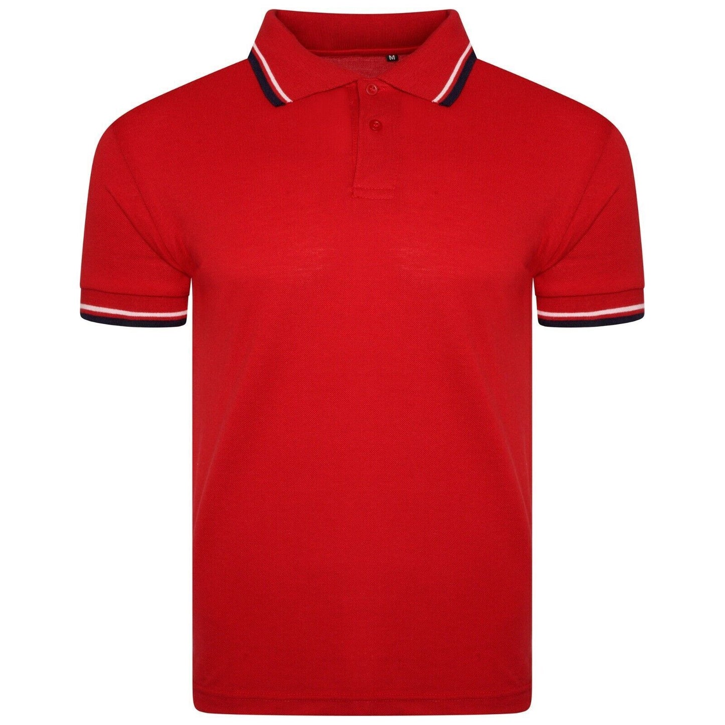 Mens Short Sleeve Polo Pique Tipping T-Shirt Cotton Top Casual Golf Summer Red