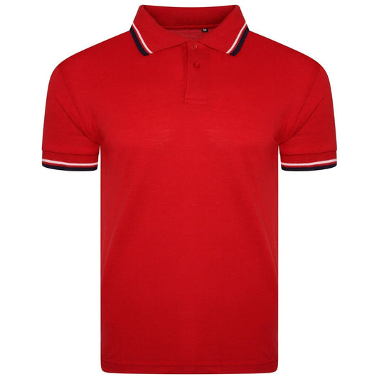 Mens Short Sleeve Polo Pique Tipping T-Shirt Cotton Top Casual Golf Summer Red