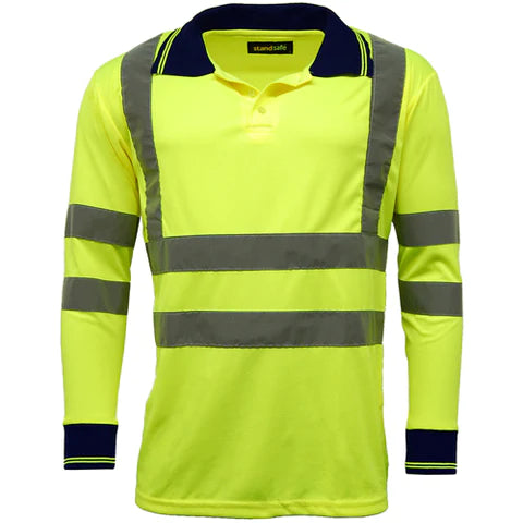 Hi Vis Long Sleeve Polo Shirt Yellow