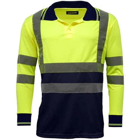 Hi Vis Long Sleeve Polo Shirt Yellow/Navy