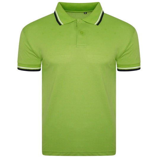 Mens Short Sleeve Polo Pique Tipping T-Shirt Cotton Top Casual Golf Summer Green